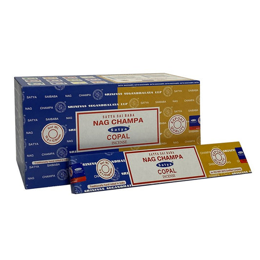 Set of 12 Packets of Combo Satya Incense - Nag Champa Copal Wonkey Donkey Bazaar