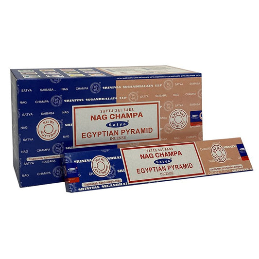 Set of 12 Packets of Combo Satya Incense - Nag Champa Egyptian Pyramid Wonkey Donkey Bazaar