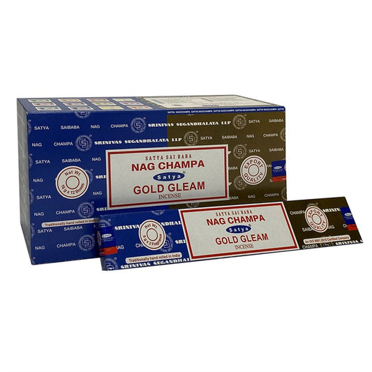 Set of 12 Packets of Combo Satya Incense - Nag Champa Gold Gleam Wonkey Donkey Bazaar