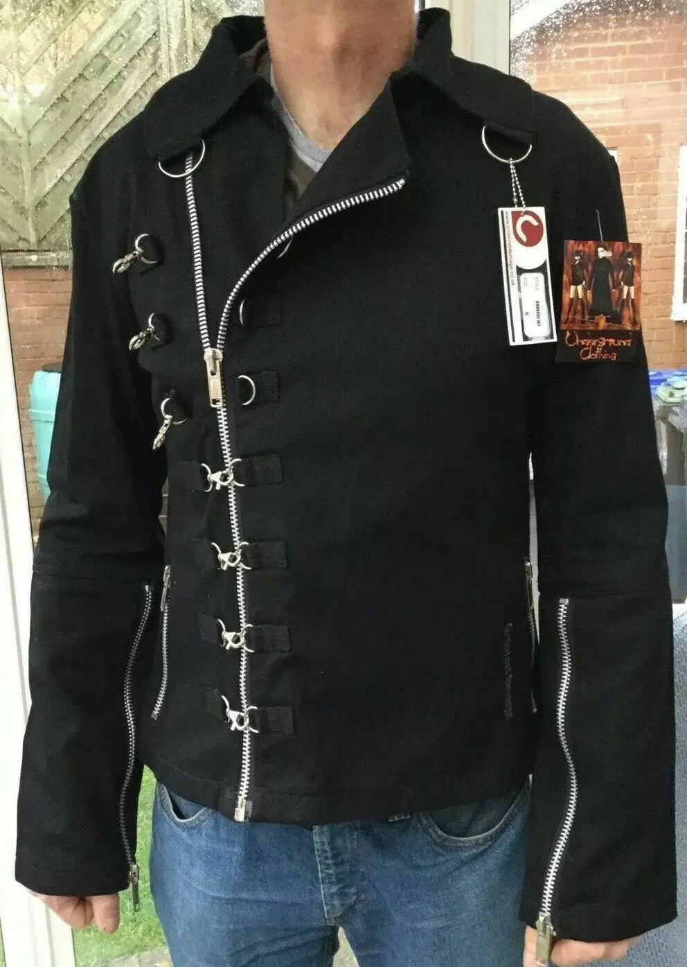 New Criminal Damage Black Bondage Punk Goth Jacket XL 42 Underground Clothing Criminal Damage 1676412355