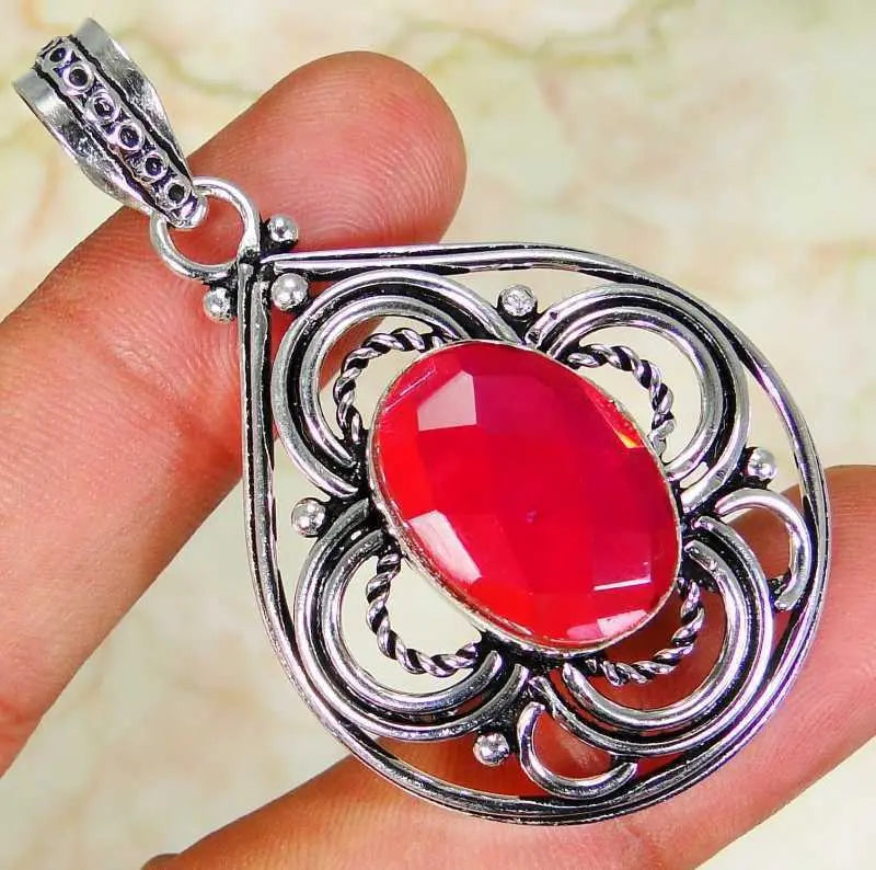 Pink Mystic & 925 Silver Handmade Fashionable Pendant 53mm  GiftBox &SilverChain "Handmade"