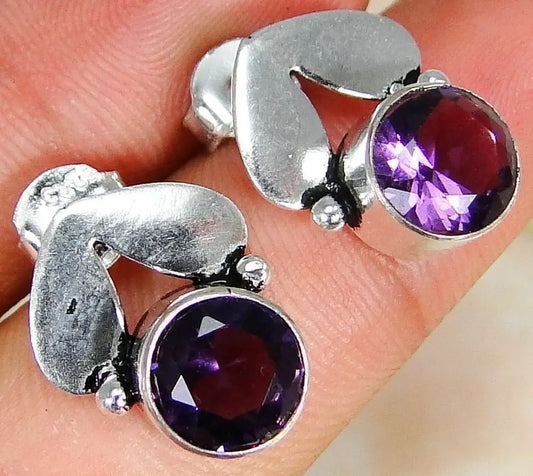 Quartz Amethyst & 925 Silver Handmade Beautiful Earrings 16mm & gift-box "Handmade"