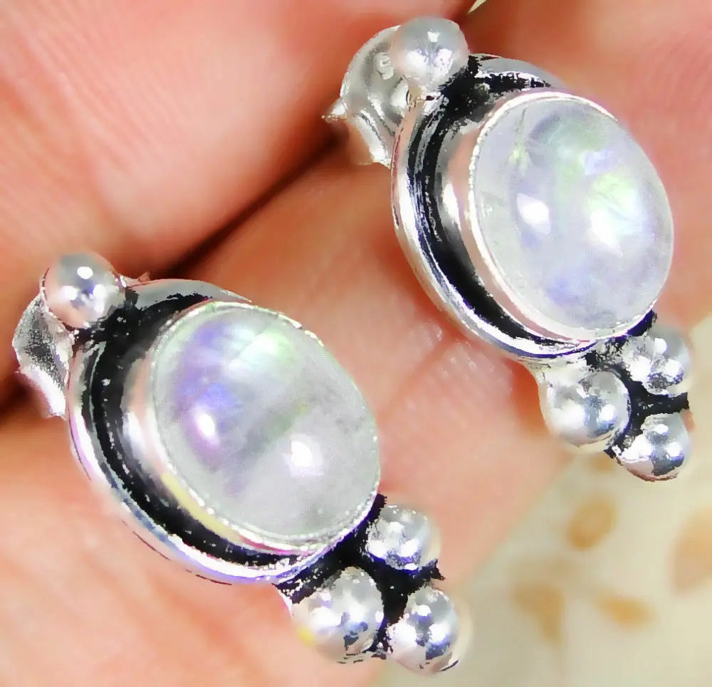 Rainbow Moonstone & 925 Silver Handmade Lovely Earrings 18mm & gift-box "Handmade"