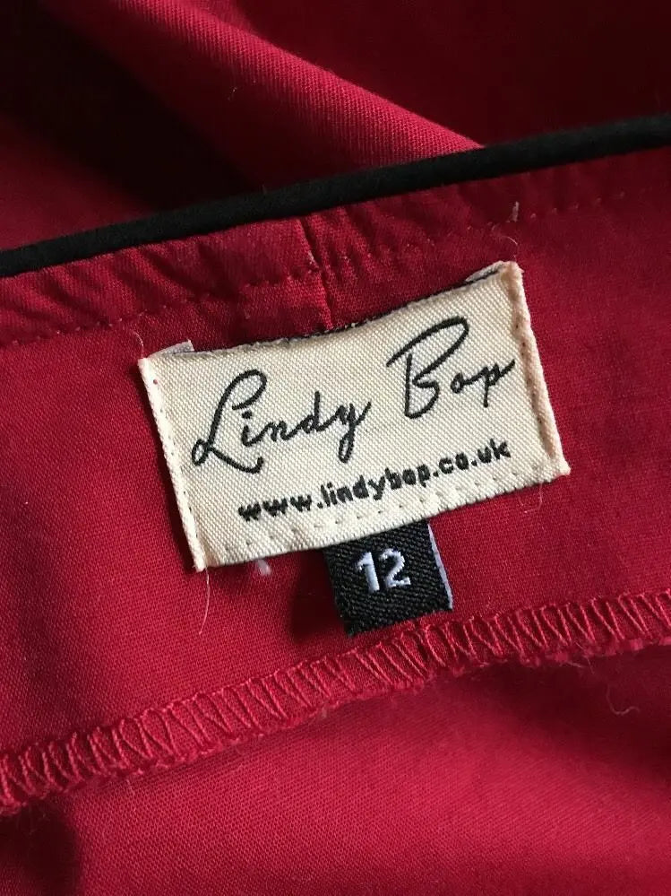 Stunning Lindy Bop 50s Red Swing Dress with Black Wonkey Donkey Bazaar