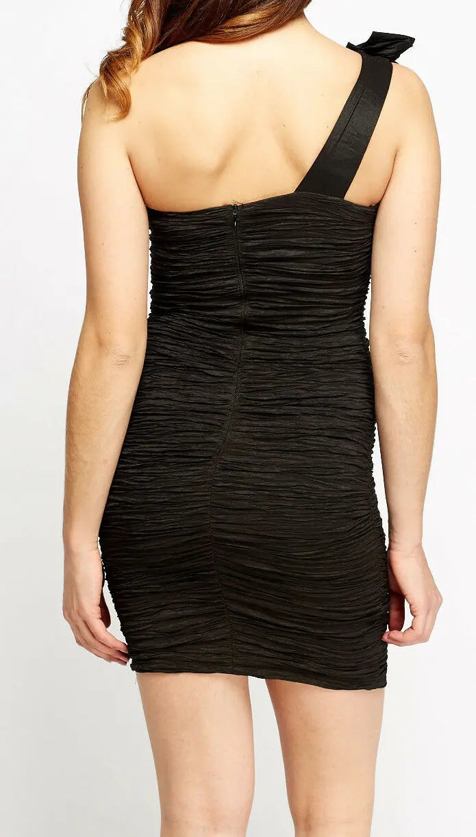 Stunning Little Black DressMetallic Ruched OneShoulder Bodycon Dress-Eve/Party/ Unbranded