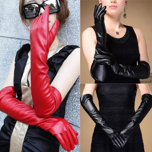 Women Warmer/Opera/Evening/Party Long faux Leather Over Elbow  Wrist Gloves UK Unbranded