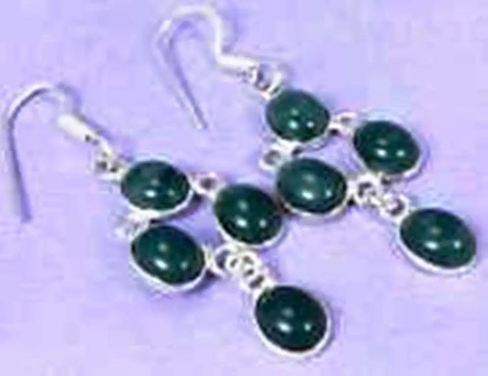 funky Green Onyx & 925 Silver Handmade Elegants drop Earrings 63mm G76-32577 "Handmade"