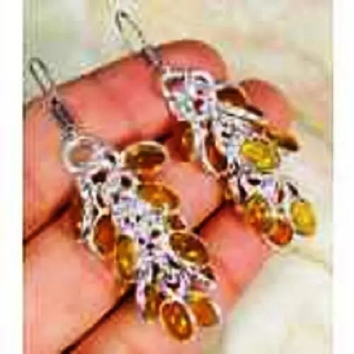 funky Quartz Citrine & 925 Silver Handmade Stylish Drop Earrings 56mm G66-29760 "Handmade"