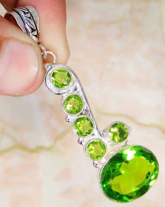 QuartzPeridot & 925 Silver HandmadeUnusualPendant 62mm WITH 925Silver chain and giftbox Wonkey Donkey Bazaar